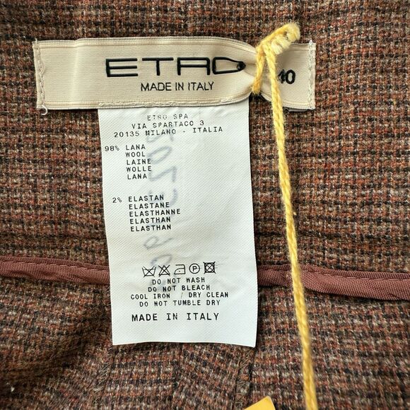 ETRO Dark Brown Micro Plaid Wool Blend Italian Pants Size 40/ US 4 - Picture 6 of 12